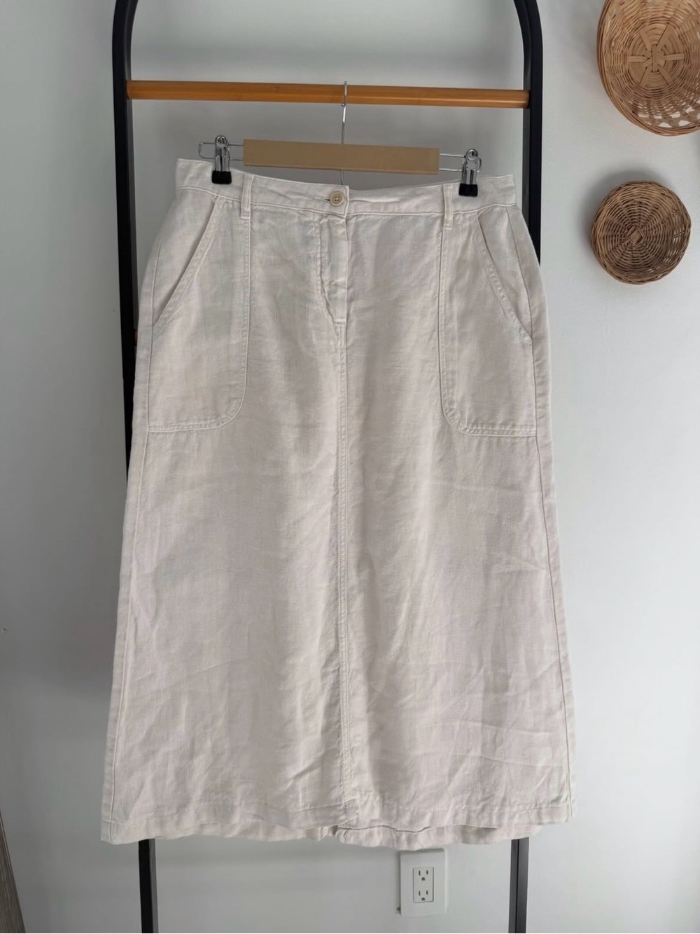 Poetry Cream Midi Skirt with Front Pockets